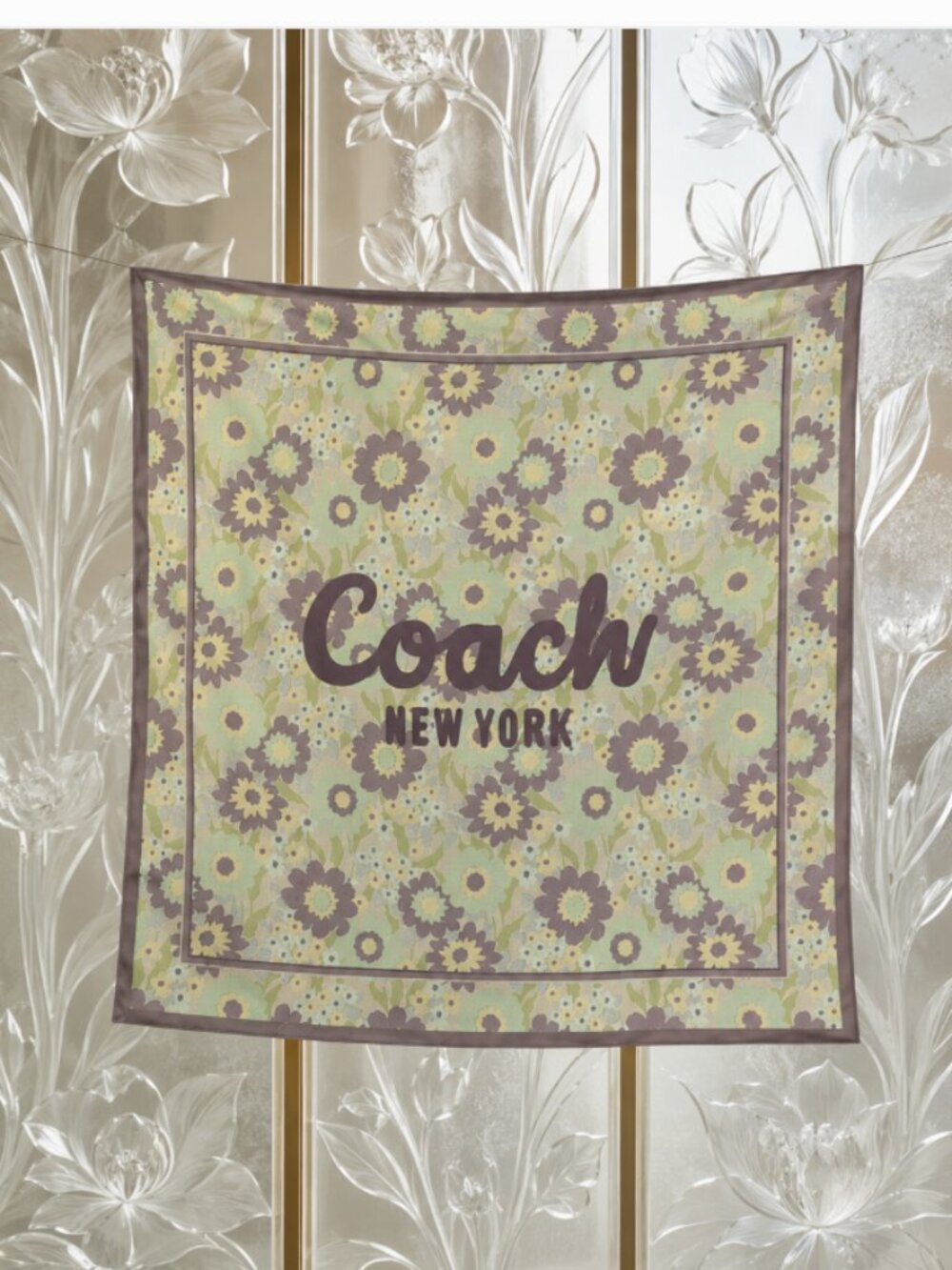 Coach New York Laurel Floral Script Silk Scarf 35" Multi 100% Silk